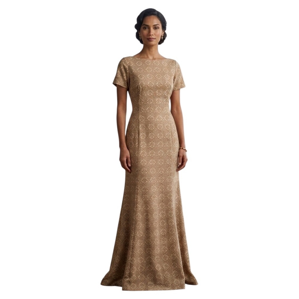 Elegant Tan Off-shoulder Formal Dress